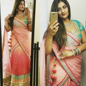 Two Tone Peach/Dark Peach 3-piece Lehenga Choli Set